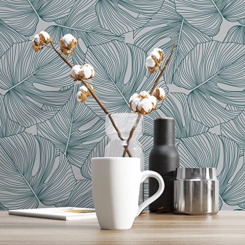 Unigoos Monstera Leaves Peel And Stick Wallpaper Self-Adhesive Removable Dark Green Palm Leaf Contact Paper Vinyl Tropical Botanical Wall Paper For Cabinet Bedroom Shelf Diy Decor 17.7" X118" #TOP1