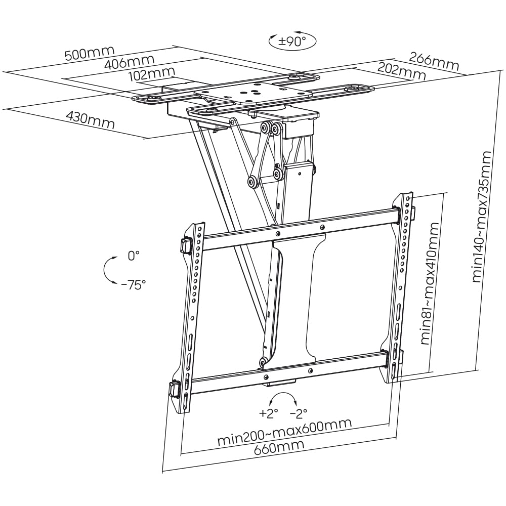 My Wall Supporto da soffitto HL47ML motorizzato e pieghevole per schermi piatti con controllo Smart Home per 32-75 pollici, carico fino a 35 kg con rotazione di 180°