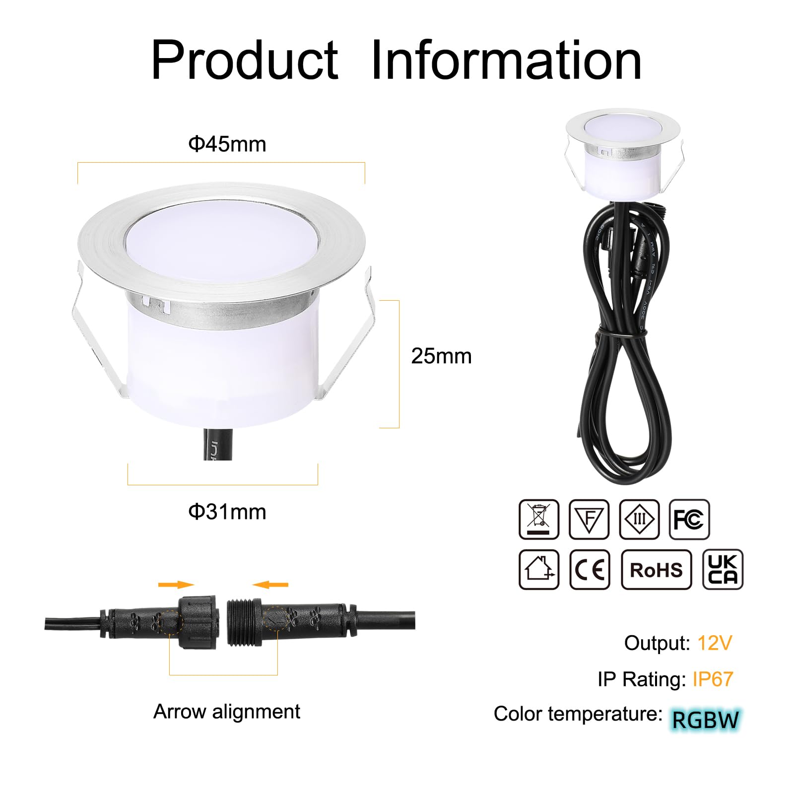 GEYUEYA Home WiFi Led Decking Lights-diameter 45MM RGBW (RGB+Warm White) IP67 12V Decking Patio Lighting Led Plinth Light Decoration for Terrace/Patio/Path/Garden/Decoration-10 Pack - Image 3