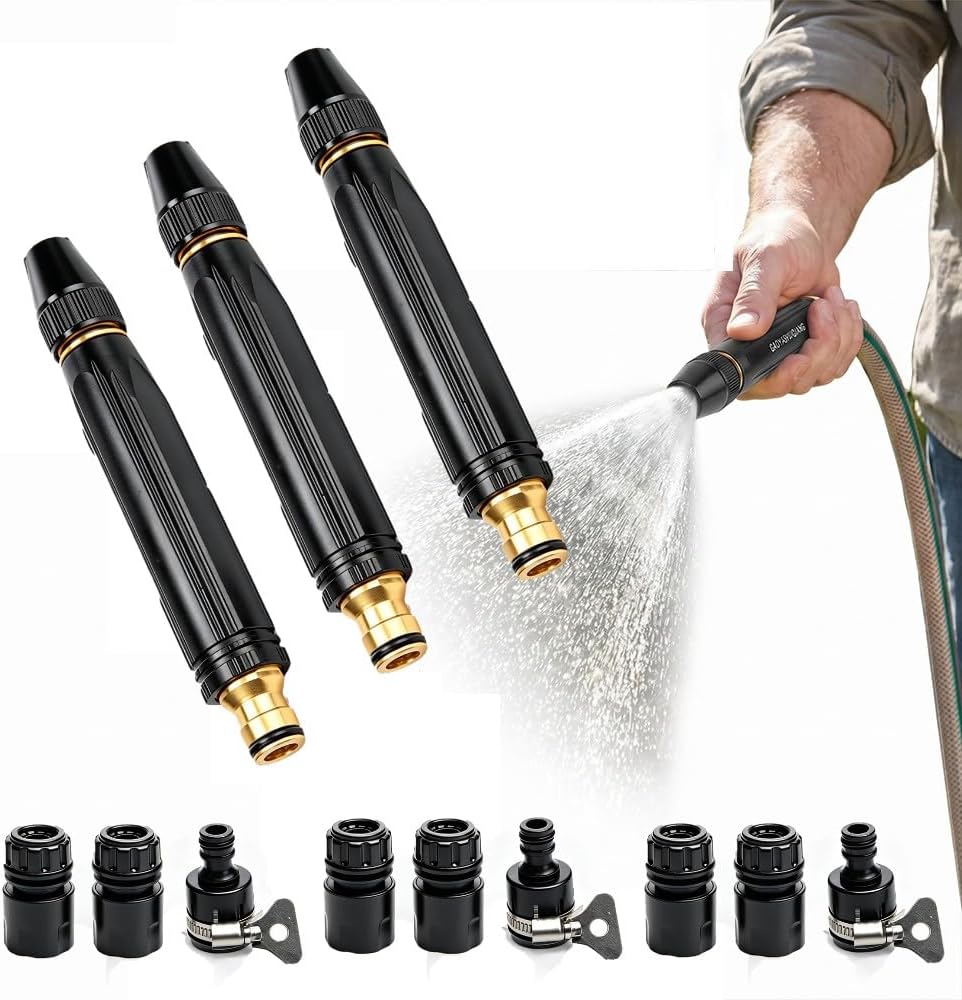 High Pressure Power Washer Nozzle with Connector Set,Direct spray gun,Power Jet Water with Three Spray Modes, Multi Function Watering Sprayer for Cleaning Yard Pets Car (3 PCS)
