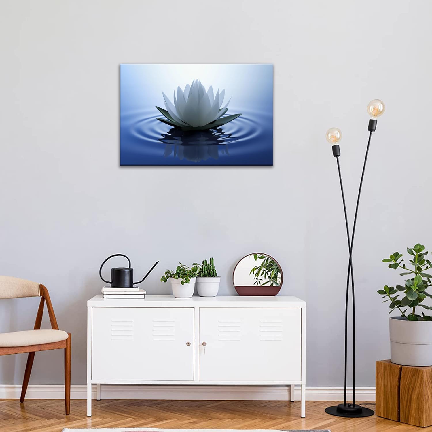 White Lotus Wall Art Canvas Pictures Print Spiritual Meditation Artwork Poster for Yoga Room Bathroom Zen Spa Photo Decor Framed Ready to Hang (20x 30inch)
