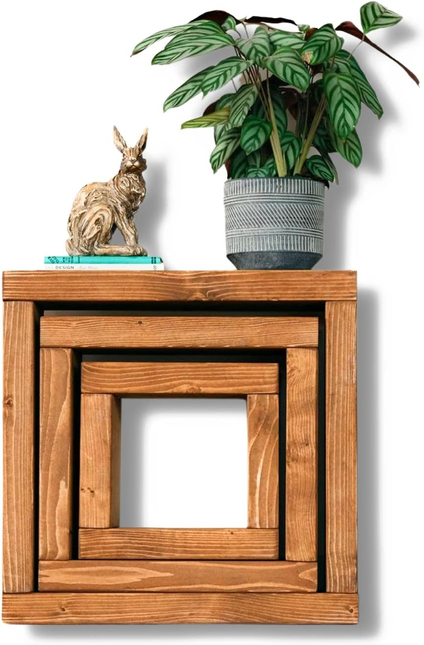 New Forest Rustic Furniture | Solid Rustic Handmade Hythe Cube Nest of Tables, finished in a Chunky Country Oak effect (50cm x 20cm x 50cm) (Dark Oak)