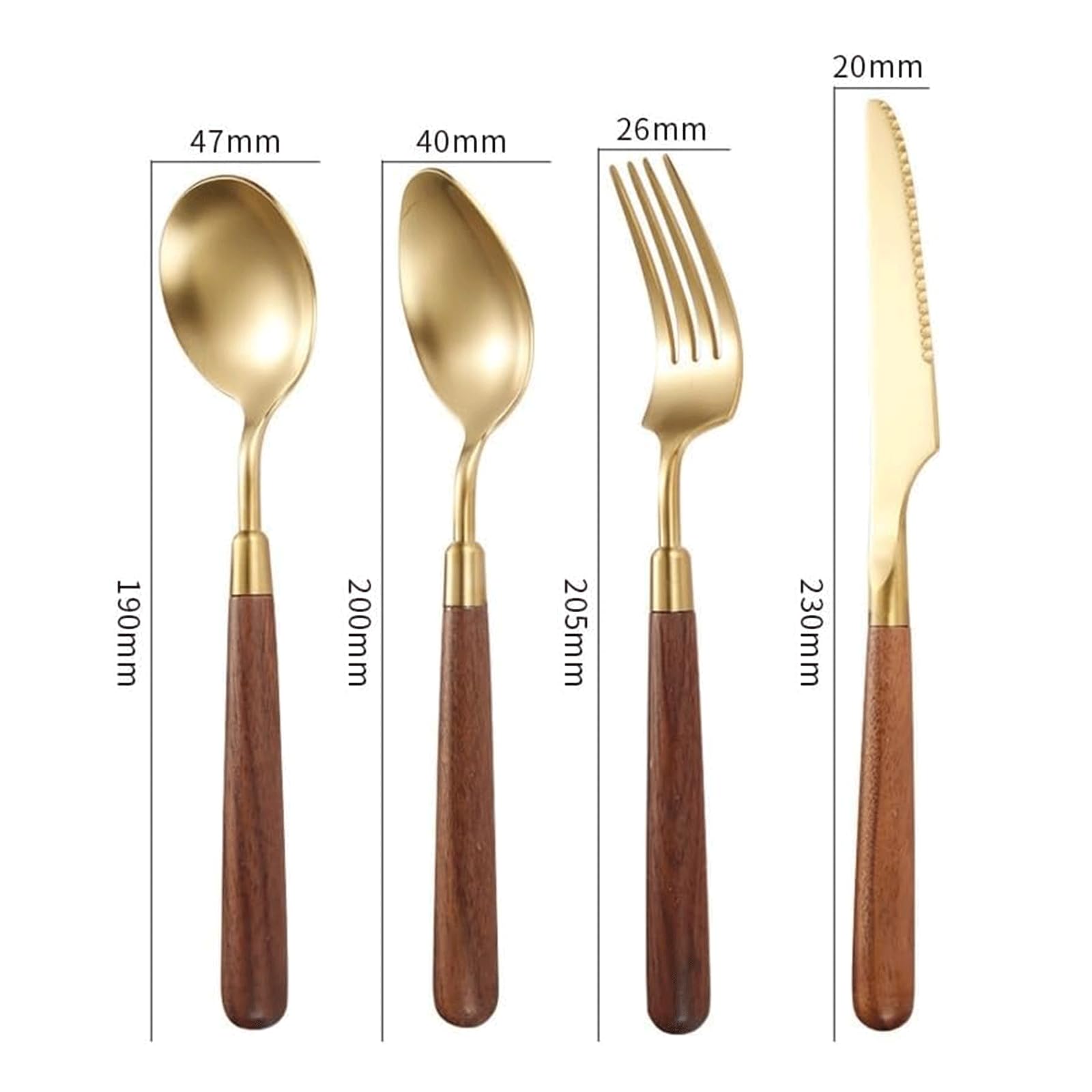 Juego de Cubiertos con Mango de Madera, Cuchillo de Acero Inoxidable 304, Tenedor, Cuchara, Tenedores para Cena, Juego de Cubiertos de Lujo, 2/4 Piezas
