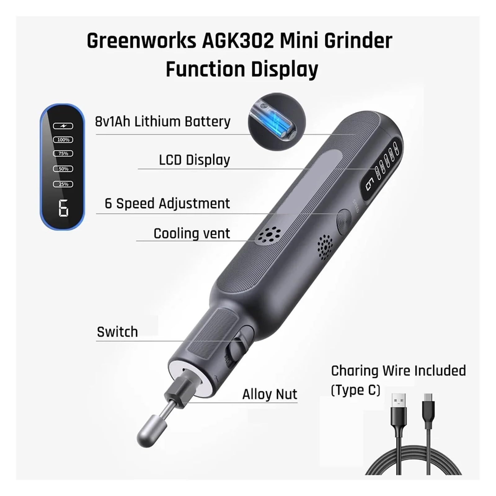 8V Mini Grinder 52szt 80W Elektryczny Szlifowanie Grawerowanie Akumulatorowa Zmienna Prędkość Litowa Elektronarzędzia Ładowarka USB Łatwy w obsłudze