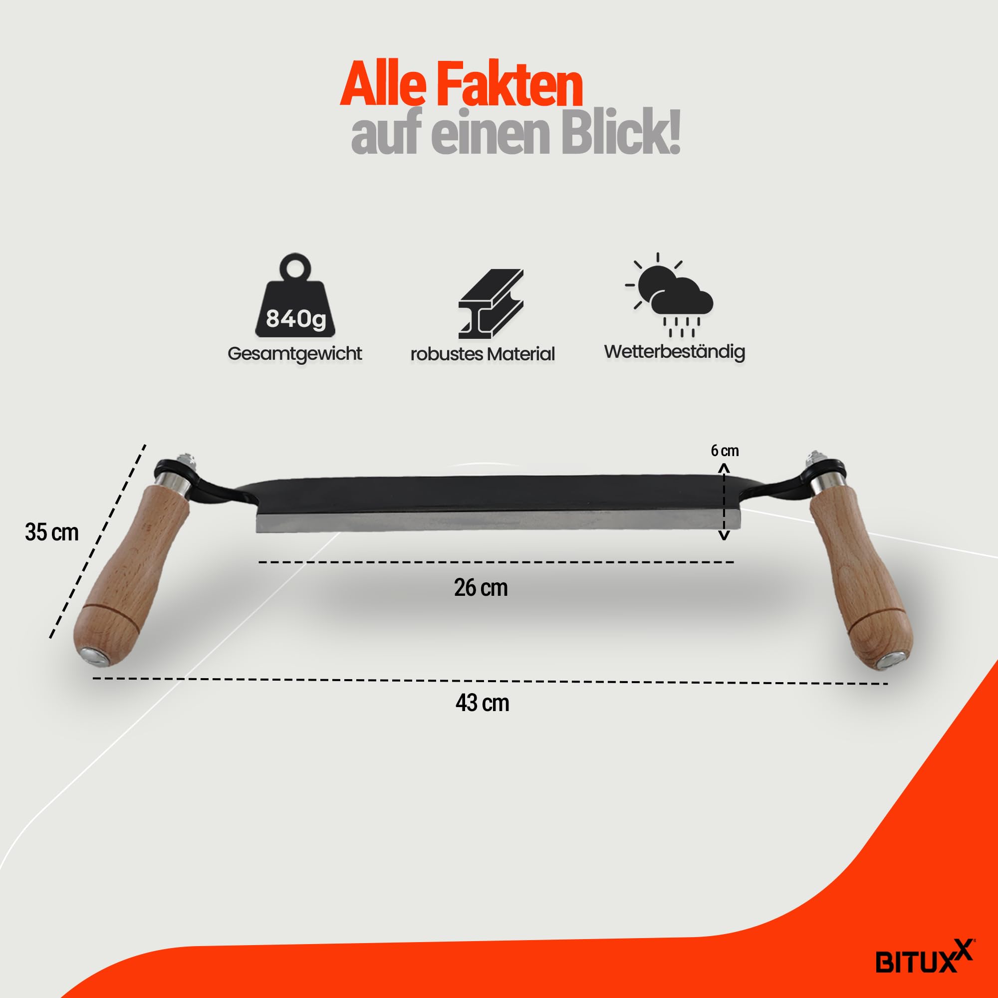 BITUXX Zugmesser für Holz Ziehmesser Schäleisen Zieheisen gerade 10"