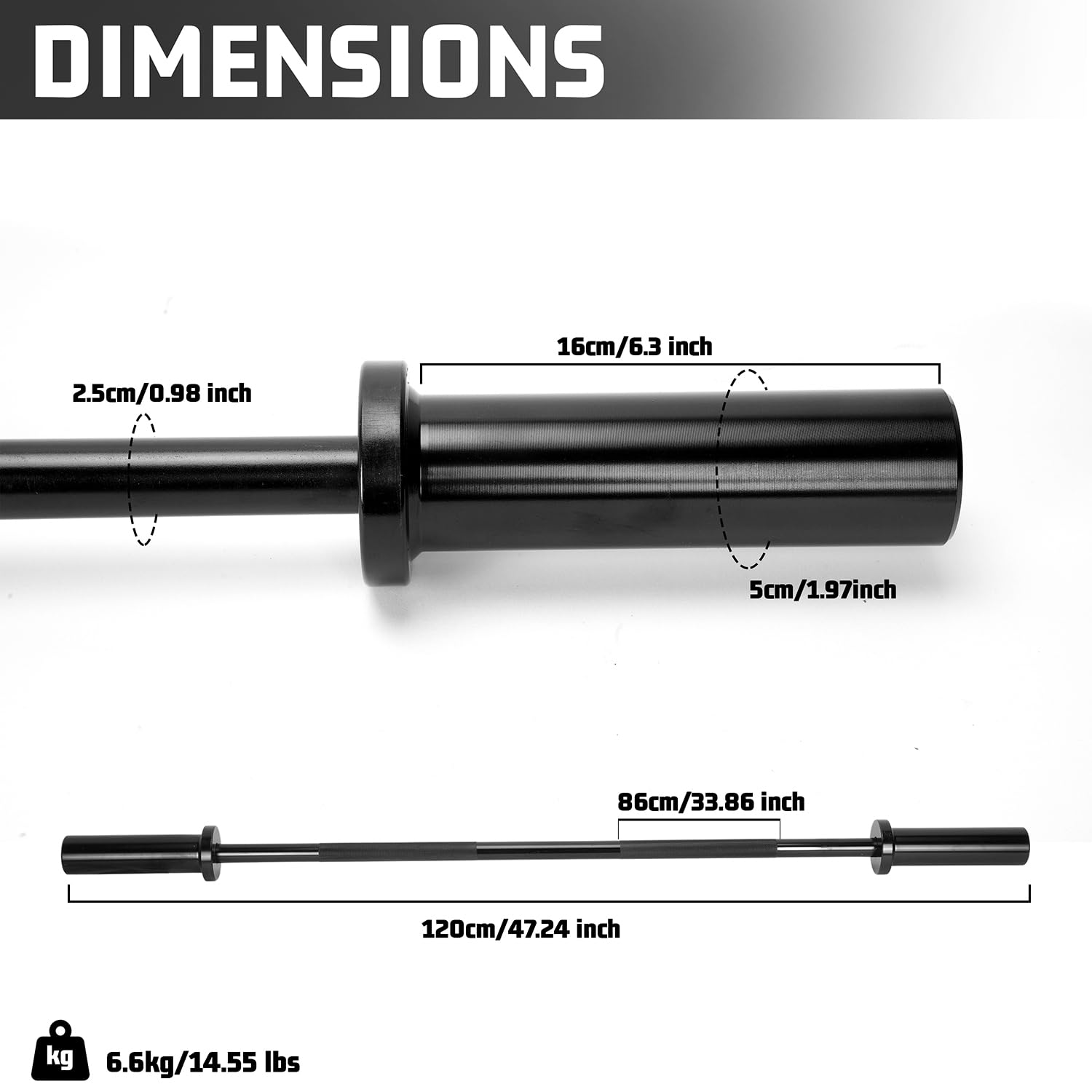 usego 4FT Barbell Bar Solid Threaded Chrome barbell Bar with 2 inch Center Holes Barbell Weight Straight Weightlifting Strength Training Equipment Bar 120cm for Home Workout Fitness