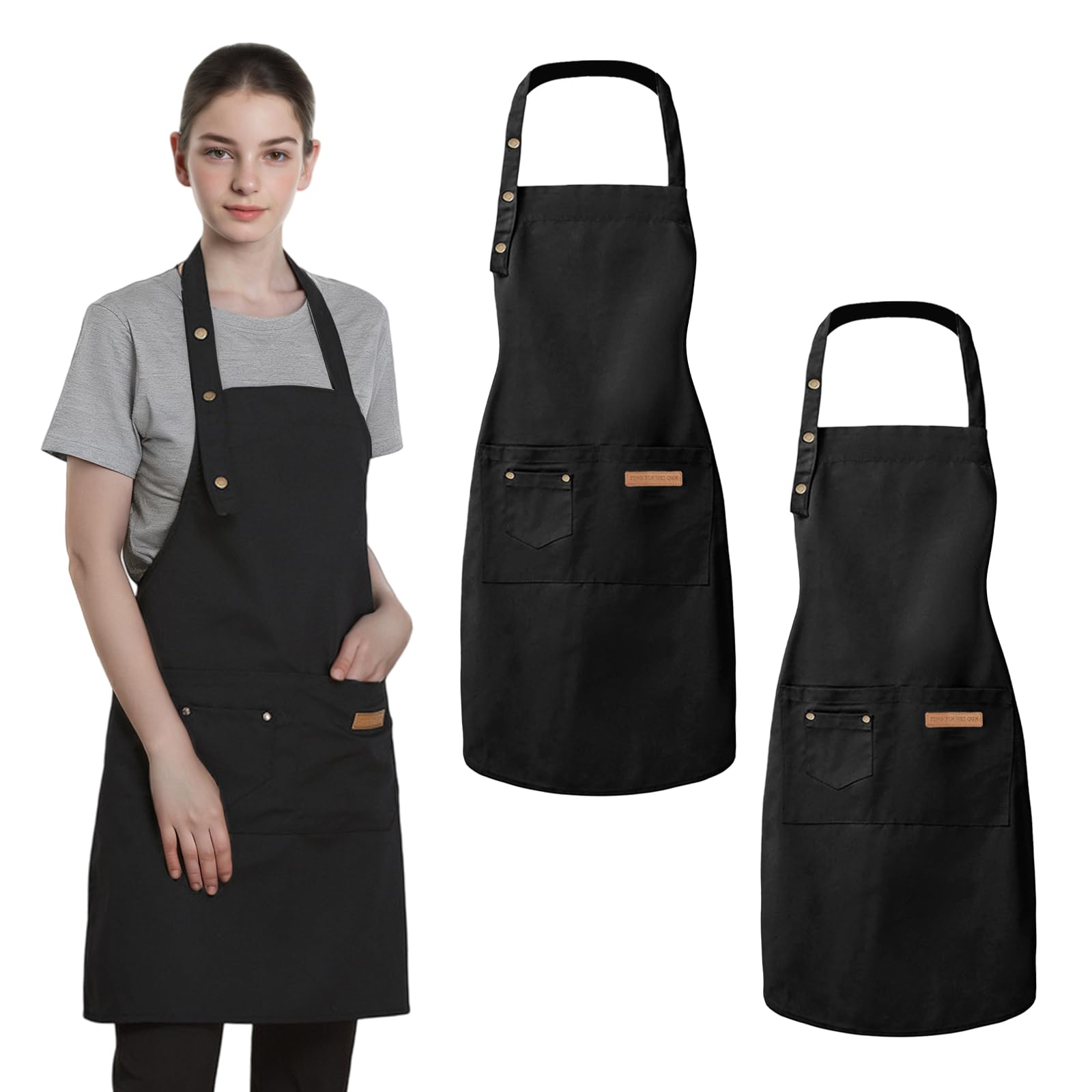 HAGOT 2 Pack Kitchen Apron Adjustable, Women Men Aprons Black, Unisex Aprons with Pocket for Kitchen Cooking Baking BBQ Coffee Restaurant