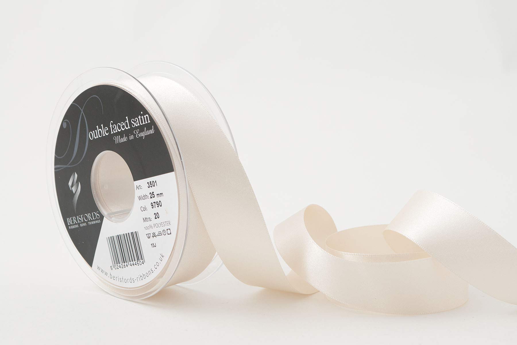 Berisfords Double FACE Poly Satin Ribbon, Pearl, 25 mm