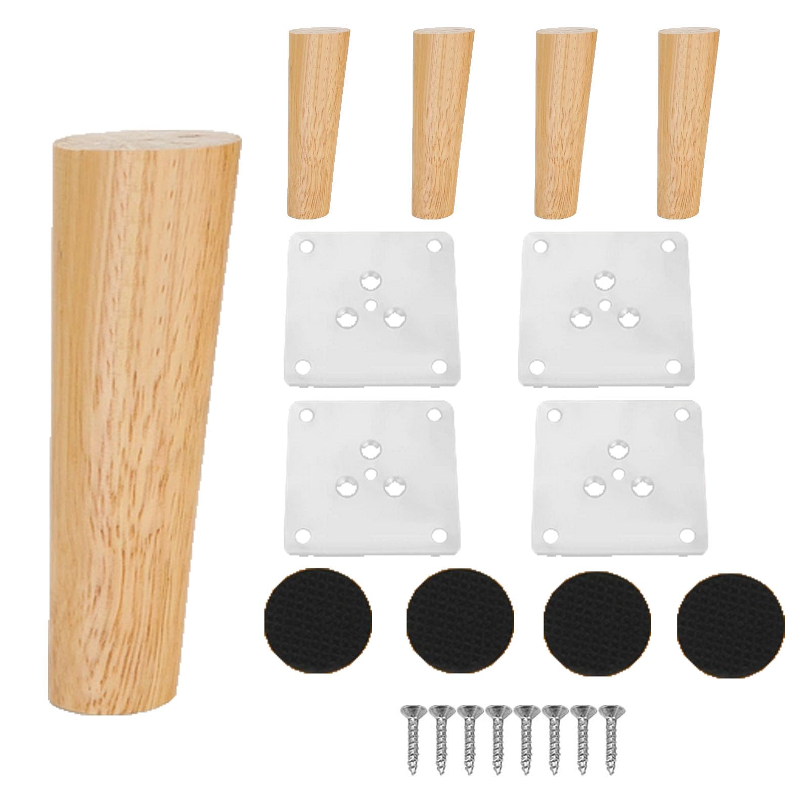 4 Pack Furniture Legs, Wooden Sofa Legs, 15cm Wood Furniture Feet, Slant Angled Solid Wood Replacement Leg with Non-Silp Pads,Screw& Mounting Plate For Table Chair Cabinet Bed Dresser Replace Legs — image 1