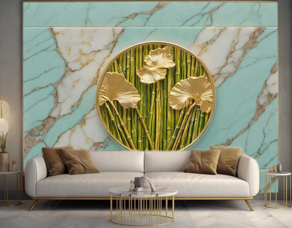 Papier peint panoramique marbre bleu bambou 150x105 cm