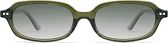 Retro Small Rectangle Sunglasses for Women Men Trendy Narrow Square Sunnies AP3729,Green/Grey Green