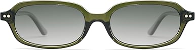 Retro Small Rectangle Sunglasses for Women Men Trendy Narrow Square Sunnies AP3729,Green/Grey Green