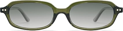 Retro Small Rectangle Sunglasses for Women Men Trendy Narrow Square Sunnies AP3729,Green/Grey Green