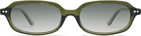 Retro Small Rectangle Sunglasses for Women Men Trendy Narrow Square Sunnies AP3729,Green/Grey Green