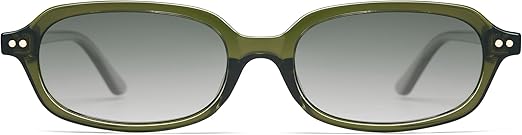 Retro Small Rectangle Sunglasses for Women Men Trendy Narrow Square Sunnies AP3729,Green/Grey Green