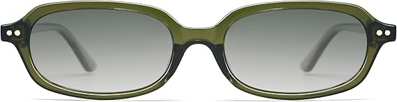 Retro Small Rectangle Sunglasses for Women Men Trendy Narrow Square Sunnies AP3729,Green/Grey Green