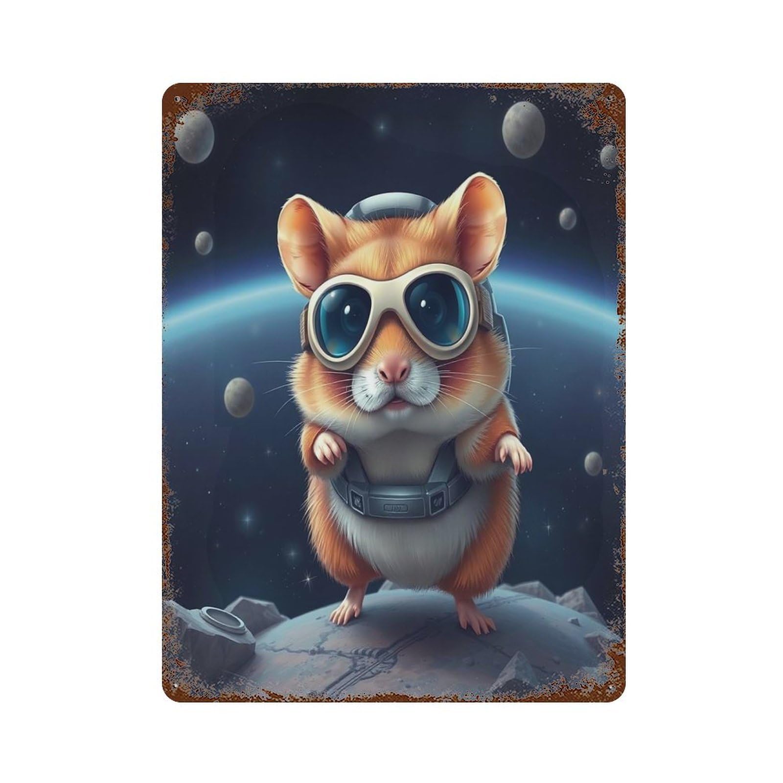 Hamster Astronaut in Space Decorative Tin Sign 15.7"x11.8", Industrial Home Decor for Garage, Pub Or Kitchen