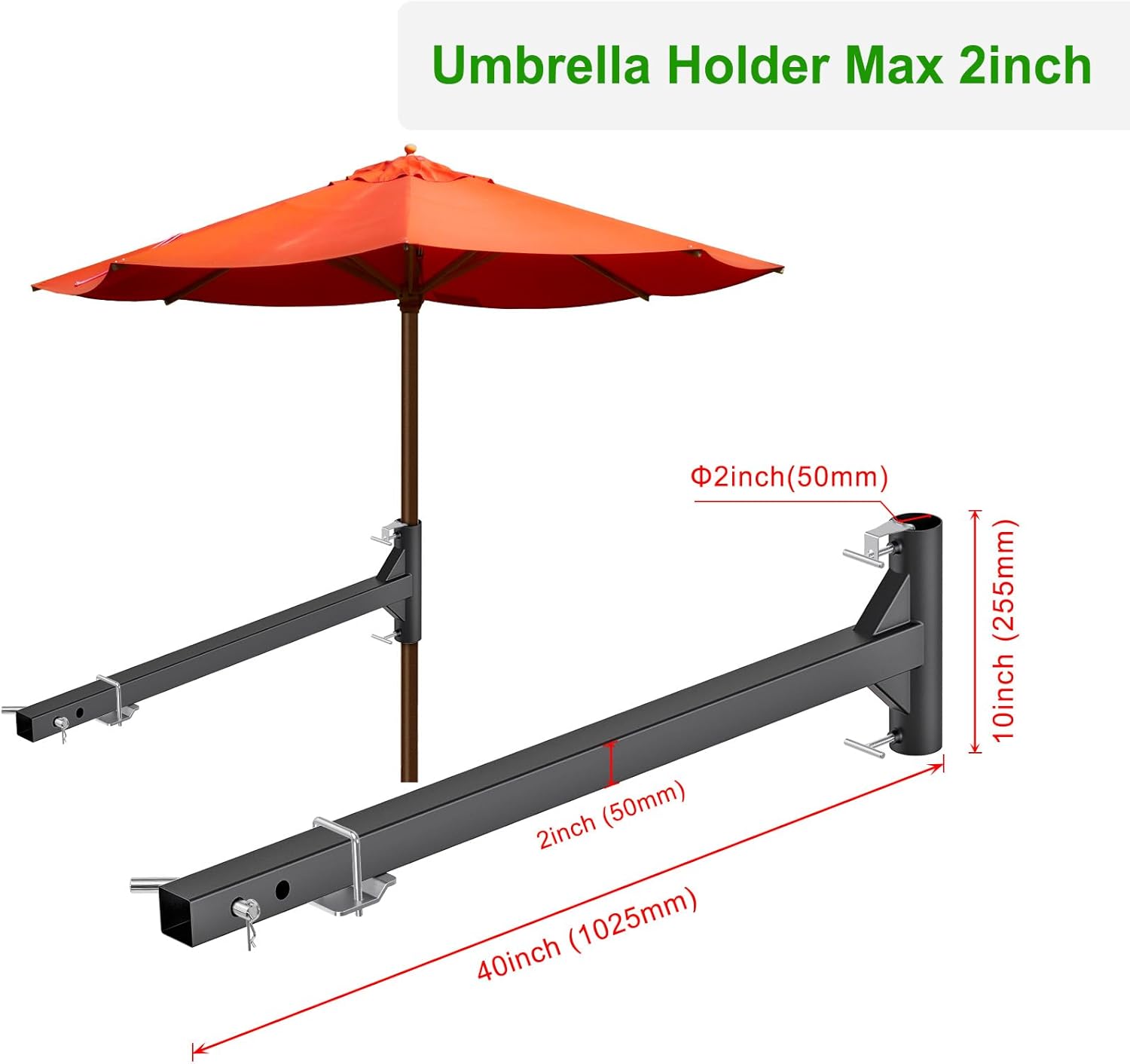 Dolibest Heavy-Duty Hitch Mount Umbrella Holder - Robust and Reliable Support for Large Patio and Outdoor Umbrellas(up to 2'' Poles) - Perfect for Road Trips, Tailgating, and Outdoor Gatherings