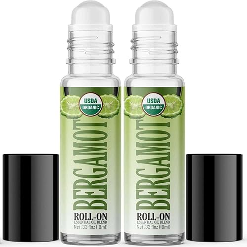Miniatura 2 de Aceite esencial de bergamota orgánica roll-on (2 unidades, orgánico certificado por la USDA), prediluido a bolilla para aromaterapia, niños,