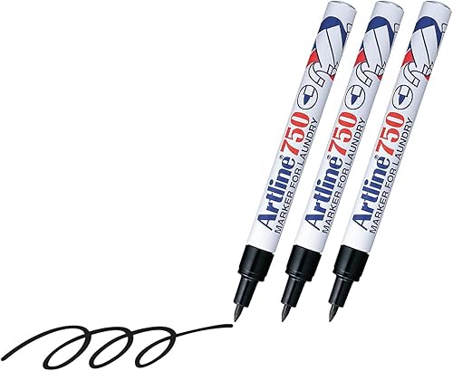 Artline 750 marcadores de ropa indelebles Permanentes Escribe en ropa de colores claros Negro Práctico paquete de 3