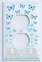 Vista 2 de Placa de interruptor de luz con corazones de mariposa azul y elefante, cubierta de salida para decoración de guardería con Chevrons (palanca doble)