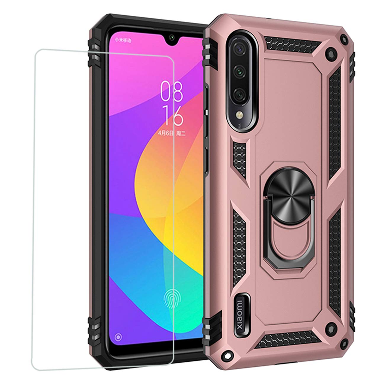 Joytag compatibles para Funda Xiaomi Redmi 9，Carcasa +Cristal Templado Silicona TPU 360 Grados Anillo Giratorio magnético Soporte Caja del teléfono del Coche-Negro — view 36