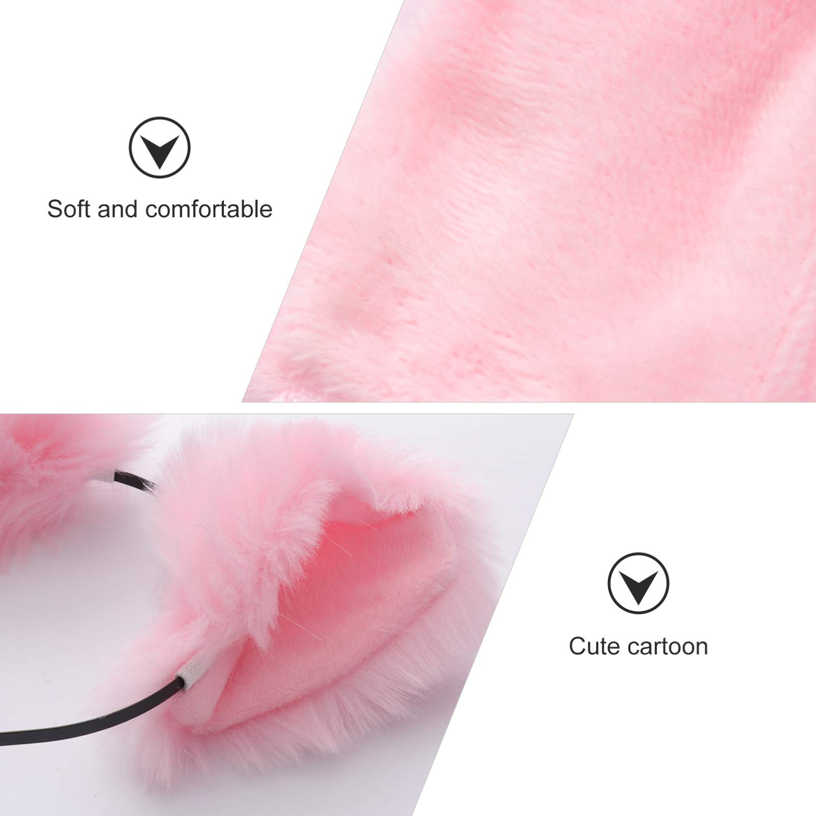 FRCOLOR Faux Fur Cat Ears Headband, Anime Ears Headband Fox Ears Tail Kit Cosplay Costume Set for Party Halloween Pink - Image 3