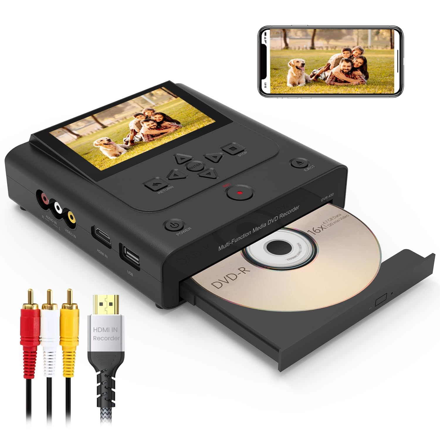 Photo 1 of VHS to DVD Recorder, VCR to DVD Recorder-Convert Photos and Videos Between VHS,VCR,Memory Card?DVD and USB. Phone can use a Free app to Burn Videos and Photos, Also has TV Recording Function