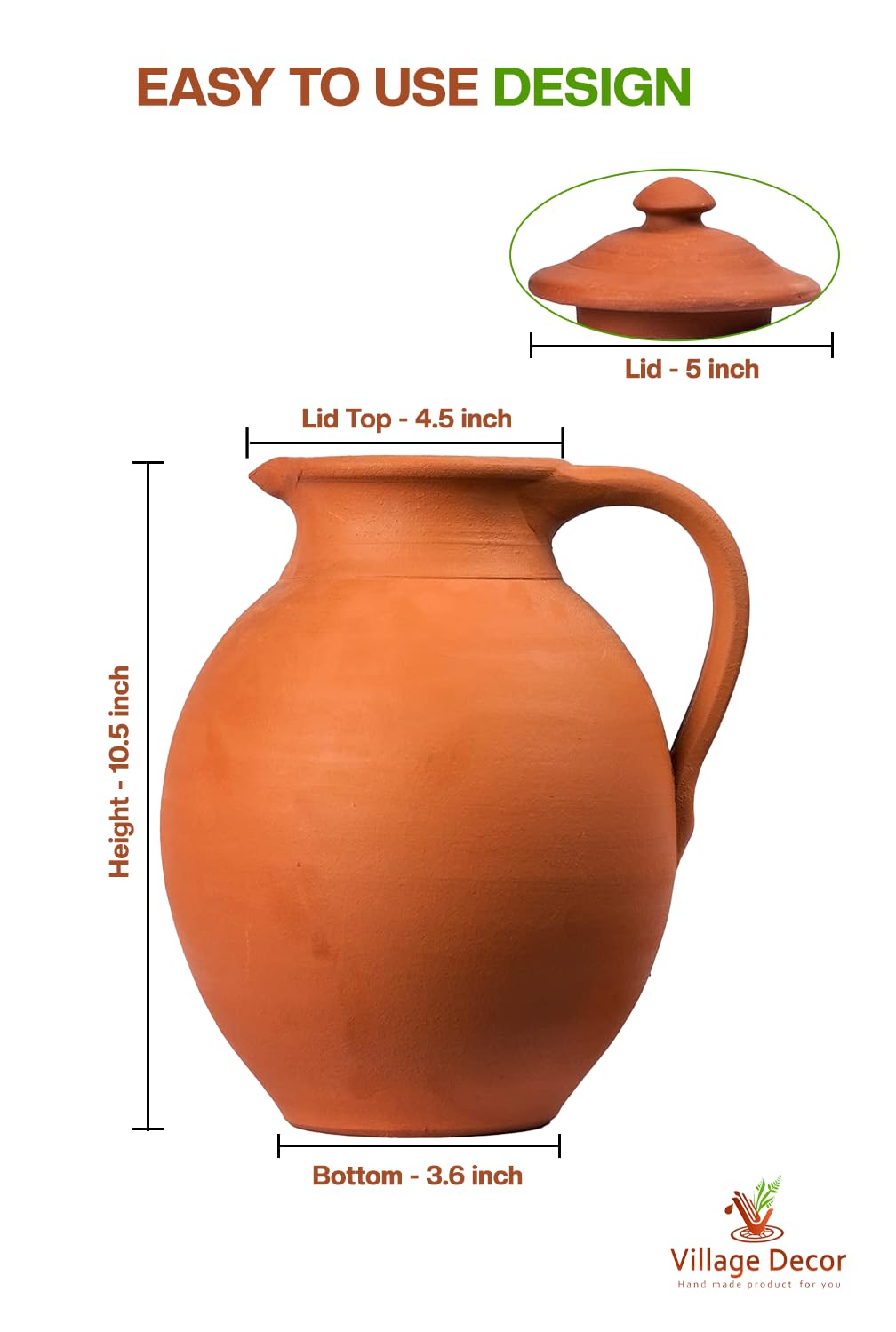 Village Decor Terracotta Water Jugs (3 Litre) - Image 3 thumbnail