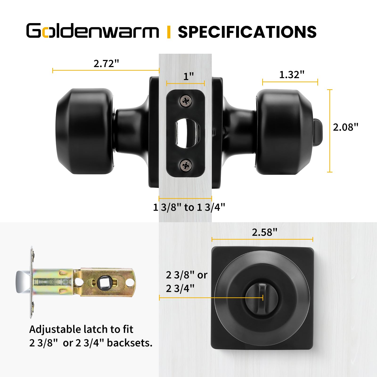 Goldenwarm Matte Black Privacy Door Knobs (3 Pack) -6