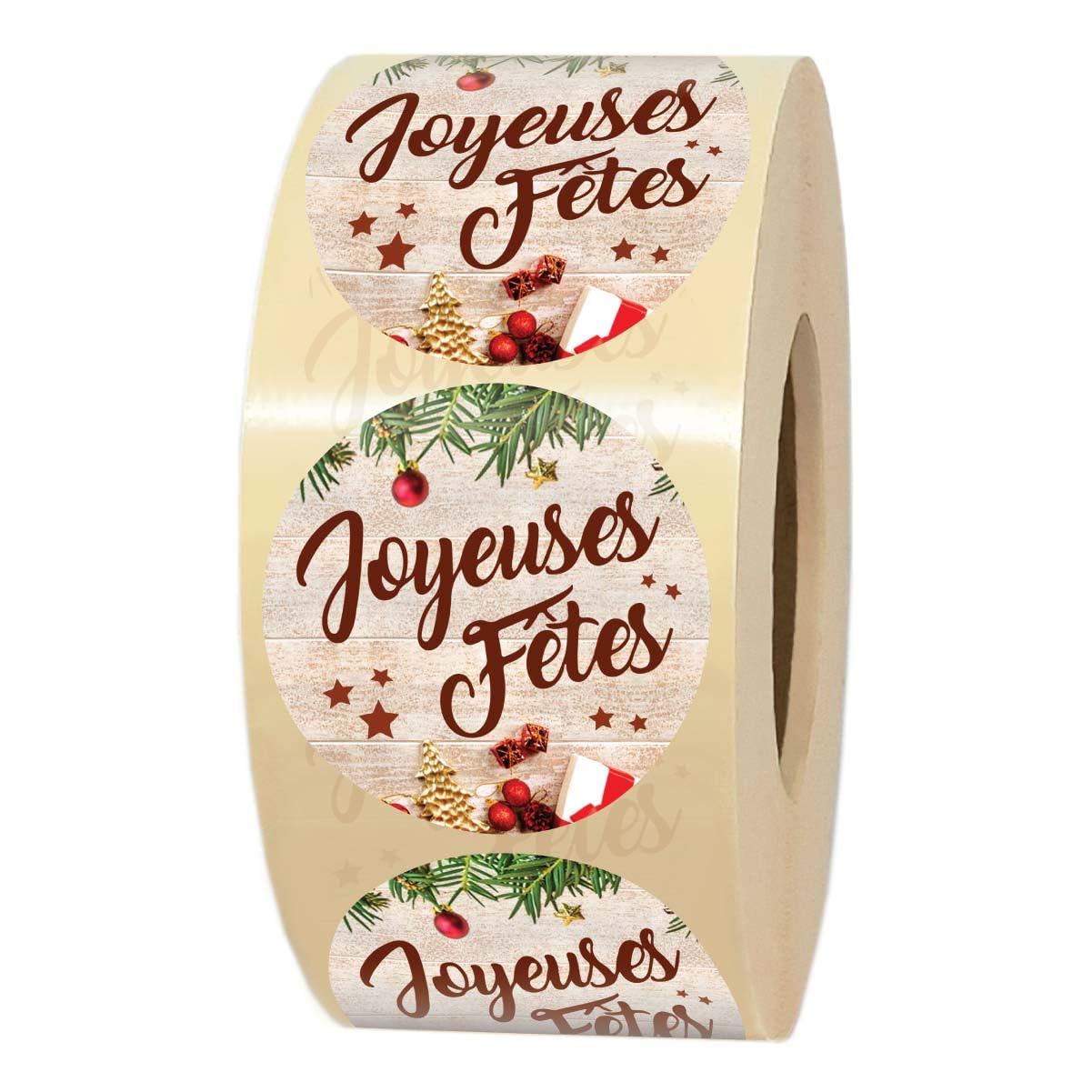 1000 étiquettes cadeaux Ø 3,5 cm JOYEUSES FÊTES autocollantes | Rouleau de pastilles rondes adhésives en papier autocollant pour décorer ou fermer un paquet cadeau