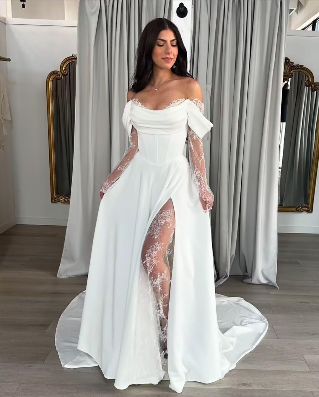 White Wedding Dresses for Bride Boho Lace Mermaid Sexy Beach Bridal Gowns for Bride with Long Train 2026 - Image 3