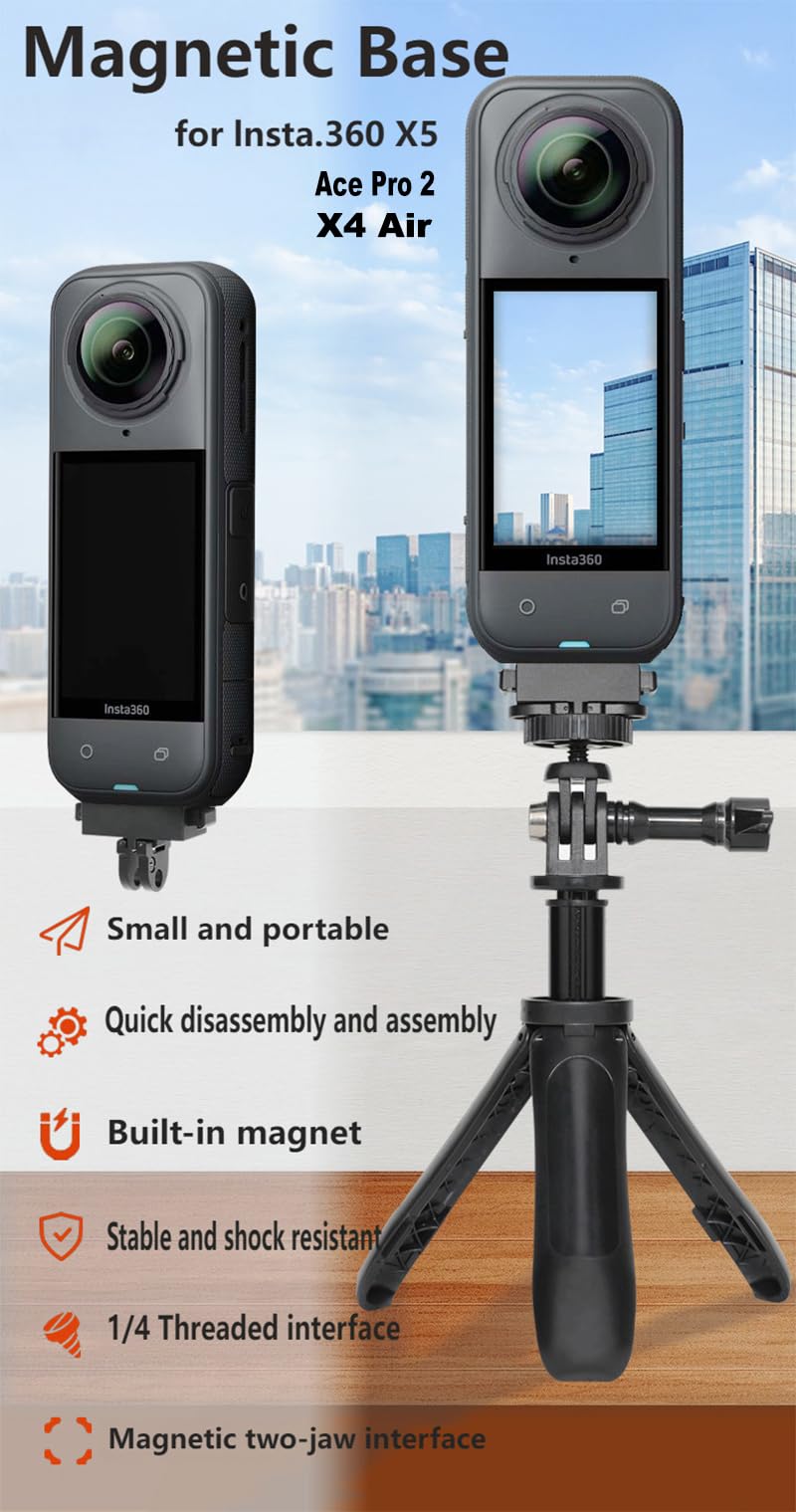 Adaptateur Magnétique Rapide à 180° Pour Insta 360 X4 Air/X5/Ace/Ace Pro/Ace Pro 2 – Base Avec Verrouillage Double, Filetage 1/4″ – Parfait Pour Vlog Et Voyage