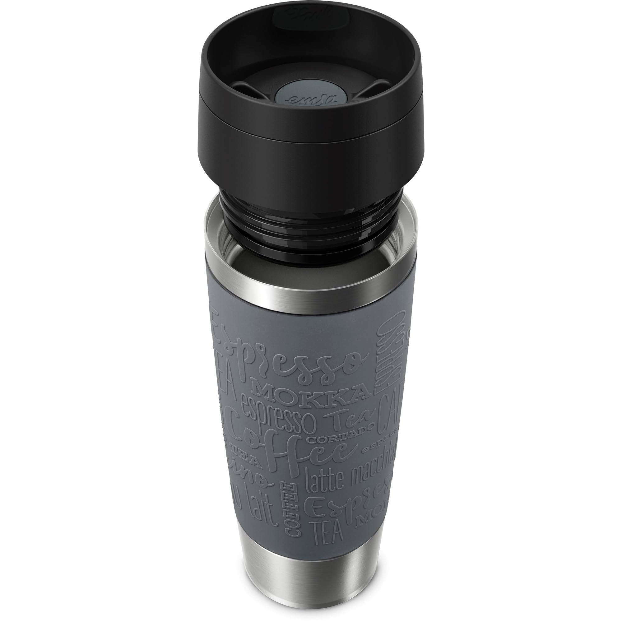 Emsa N20223 Travel Mug Classic - Vaso aislante (0,5 L, cierre de rosca cómodo, acero inoxidable, 6 horas de calor y 12 horas de frío, 100% hermético, apto para lavavajillas, apertura de 360°, color