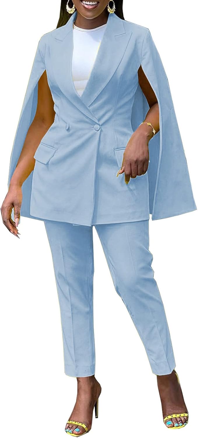 Cape Sleeve Blazer Pants Jackets Suit 