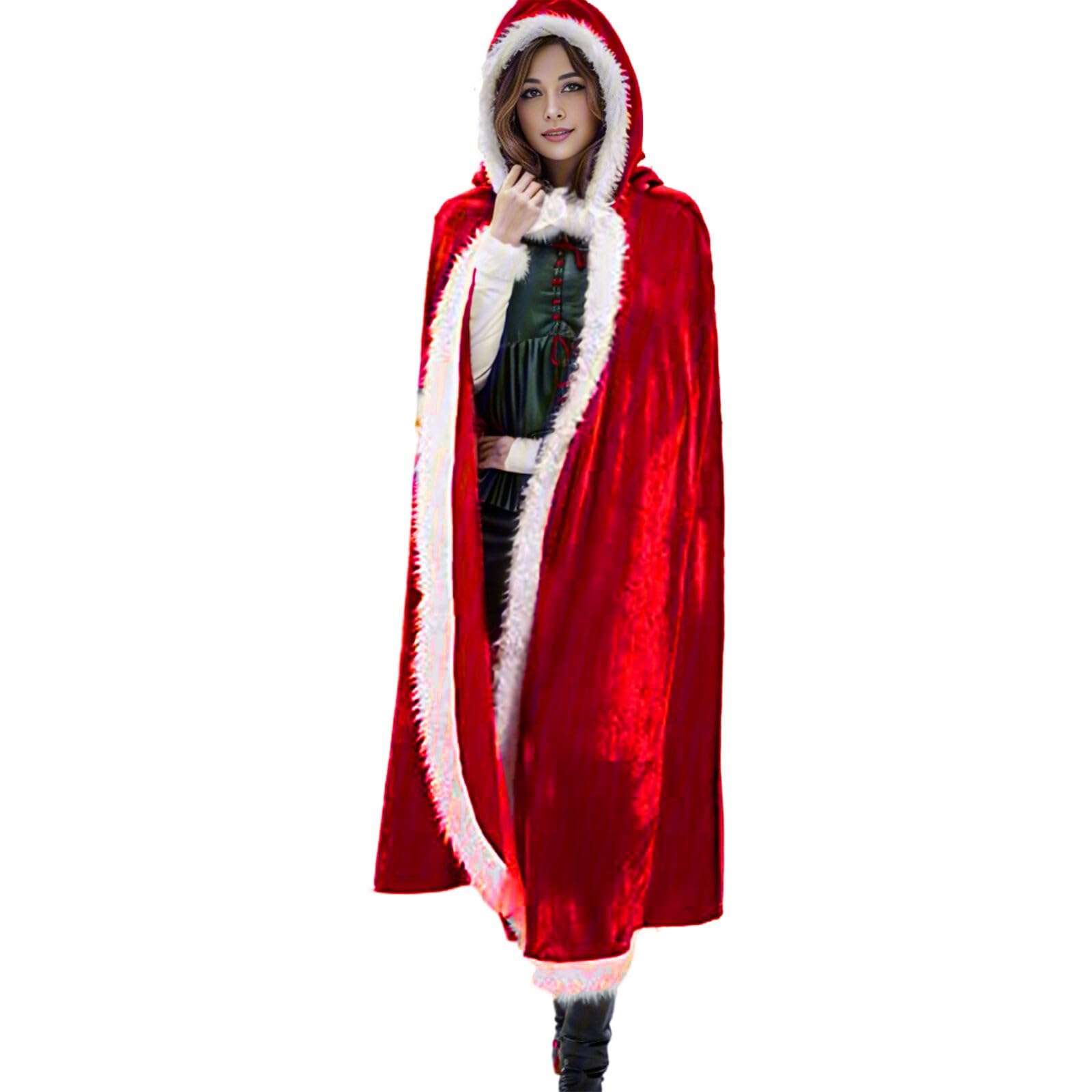Petalum Kerstmantel cape dames kerstvrouwkostuum Kerstmis carnaval lange fluwelen cape met capuchon kinderen cosplay Miss Santa kostuum, rood, Umhang Länge 120cm