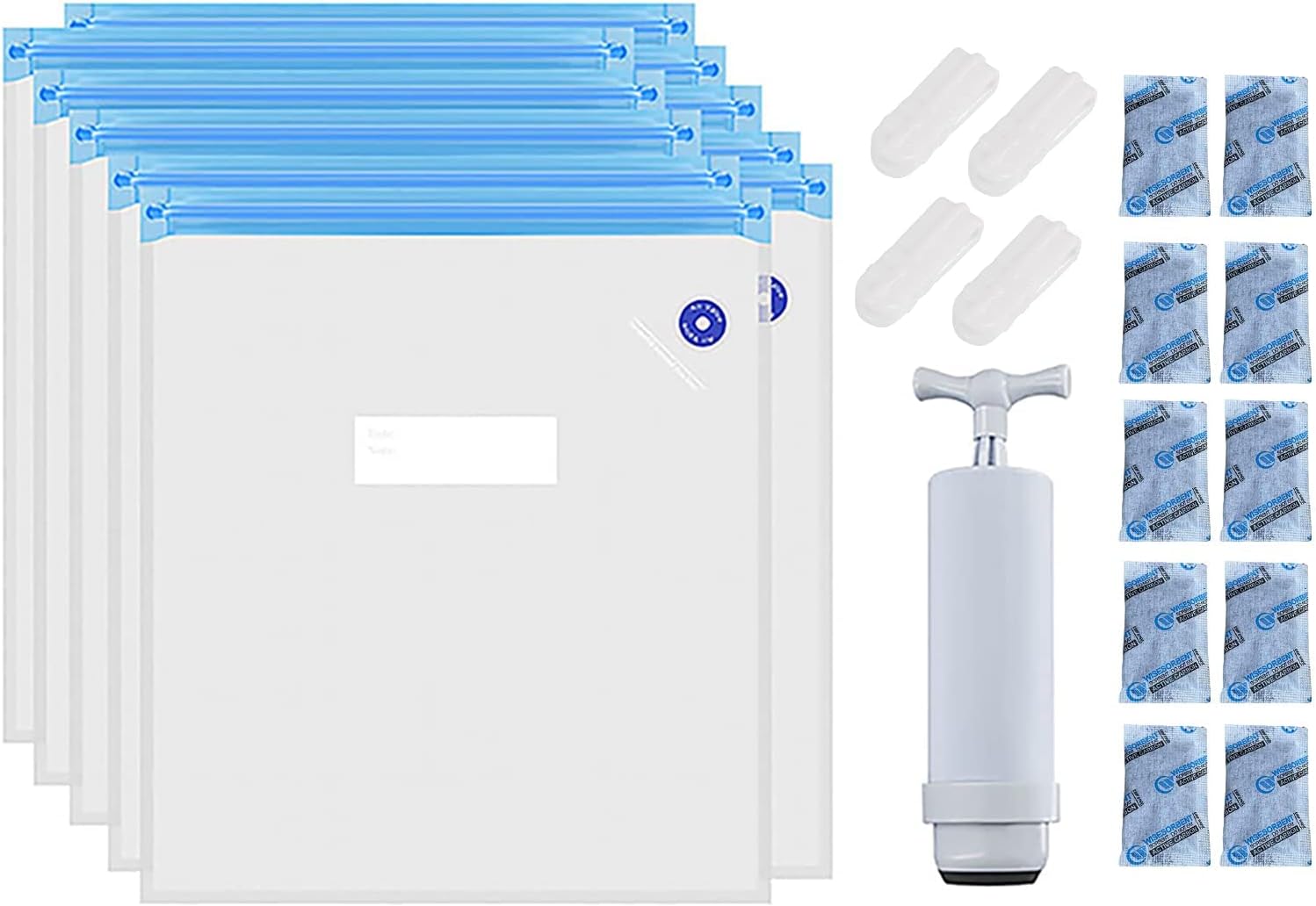 3D Filament Storage Bag Vacuum Kit, 3D Printer Filament Moisture-Proof, Reusable Storage Bags for 3D Filament with Reusable Hand Pump - 10 Pack, 4 x Sealing Clip,10 x Desiccant