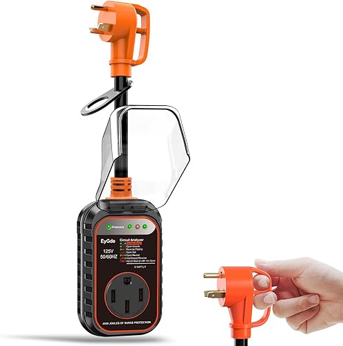Miniatura 1 de EyGde Adaptador RV de 30 amperios a 50 amperios con protector de sobretensiones, NEMA TT-30P macho a enchufe hembra 14-50R, analizador de circuitos