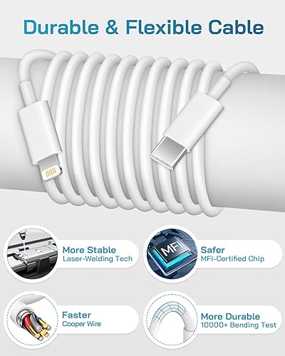 Miniatura 3 de CXX Fast Charger for iPhone [3-Pack, MFi Certified], 20W USB-C PD Block with 6Ft Charging Cable Compatible with iPhone 14/13/12/11/Pro Max & iPad