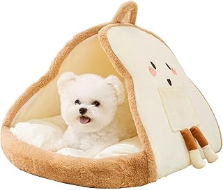 BOSERMEN Cat Bed, Cat Beds for Indoor Cats, Washable Cat Cave Bed House Cozy Cat Hideout, Cute Cat House, Toast-Shaped Cat House(M, Brown)