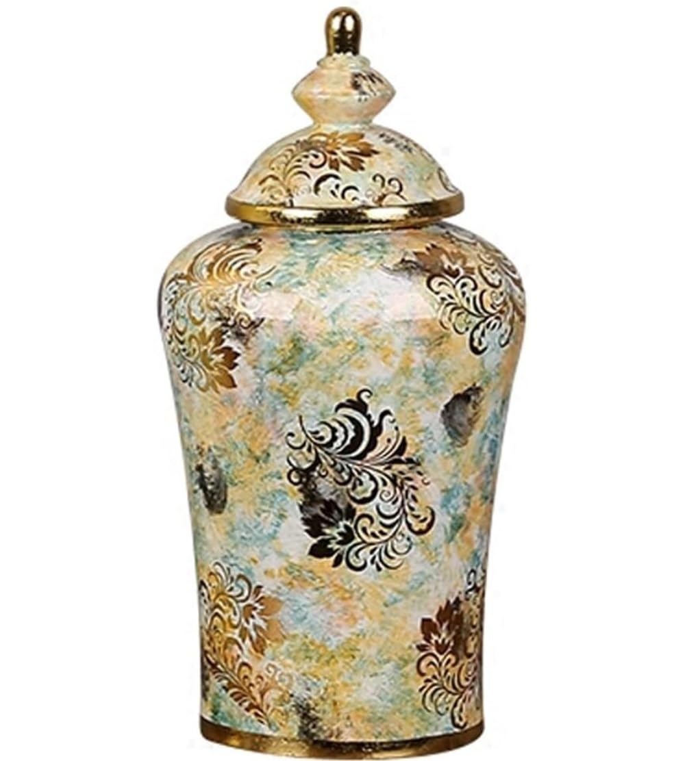 SBJKLYRN ceramic jar， Gold Ceramic Ginger Jar with Lid European Style Traditional Decorative Porcelain Jars Temple Jar with Lids Temple Jar