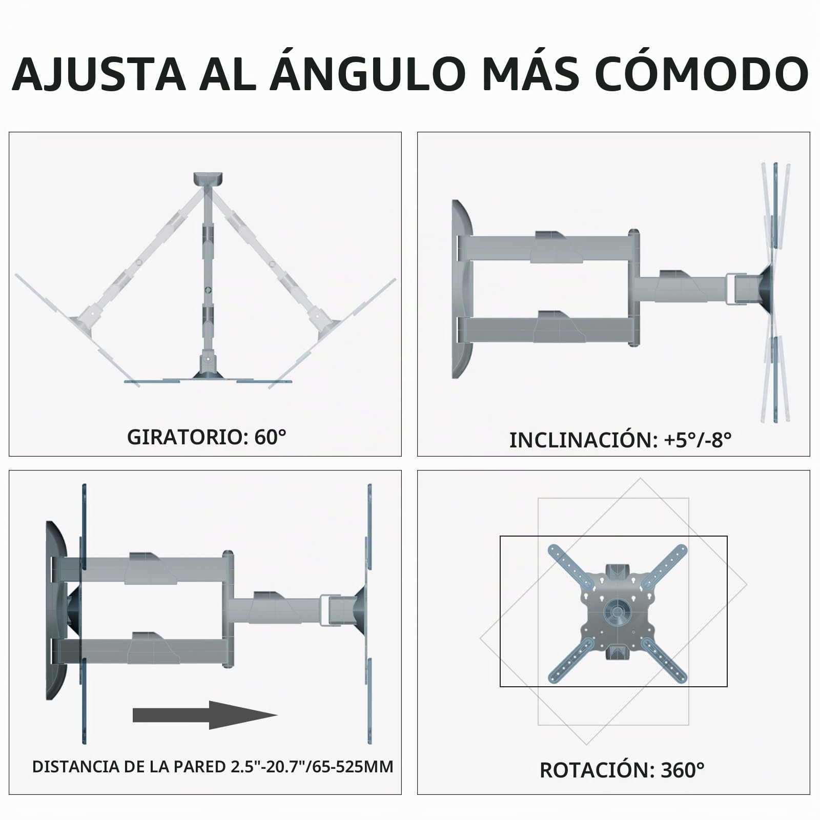 Rotación de 360° Soporte de Pared para TV 32-50 Pulgadas, inclinación y Giro, Montaje para Pared para Pantallas Verticales y monitores Grandes hasta 19,8 kg, VESA máxima 400 x 400 mm