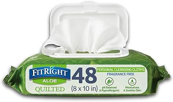 Medline FitRight Aloe Quilted Heavyweight Personal Cleansing Cloth Wipes, Unscented, Pack of 48, 8 x 12 inch Adult Large Incontinence Wipes