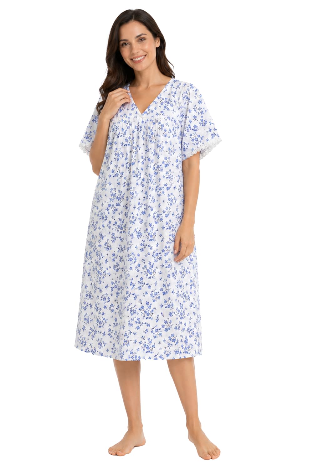 Tesmark Women's Blue Incontinence Open Back Nightie Floral Hospital Nightdress For Continence Problems Maternity Dress Poly Cotton Nightdresses For Uk Size 8-30 (, 24-26)