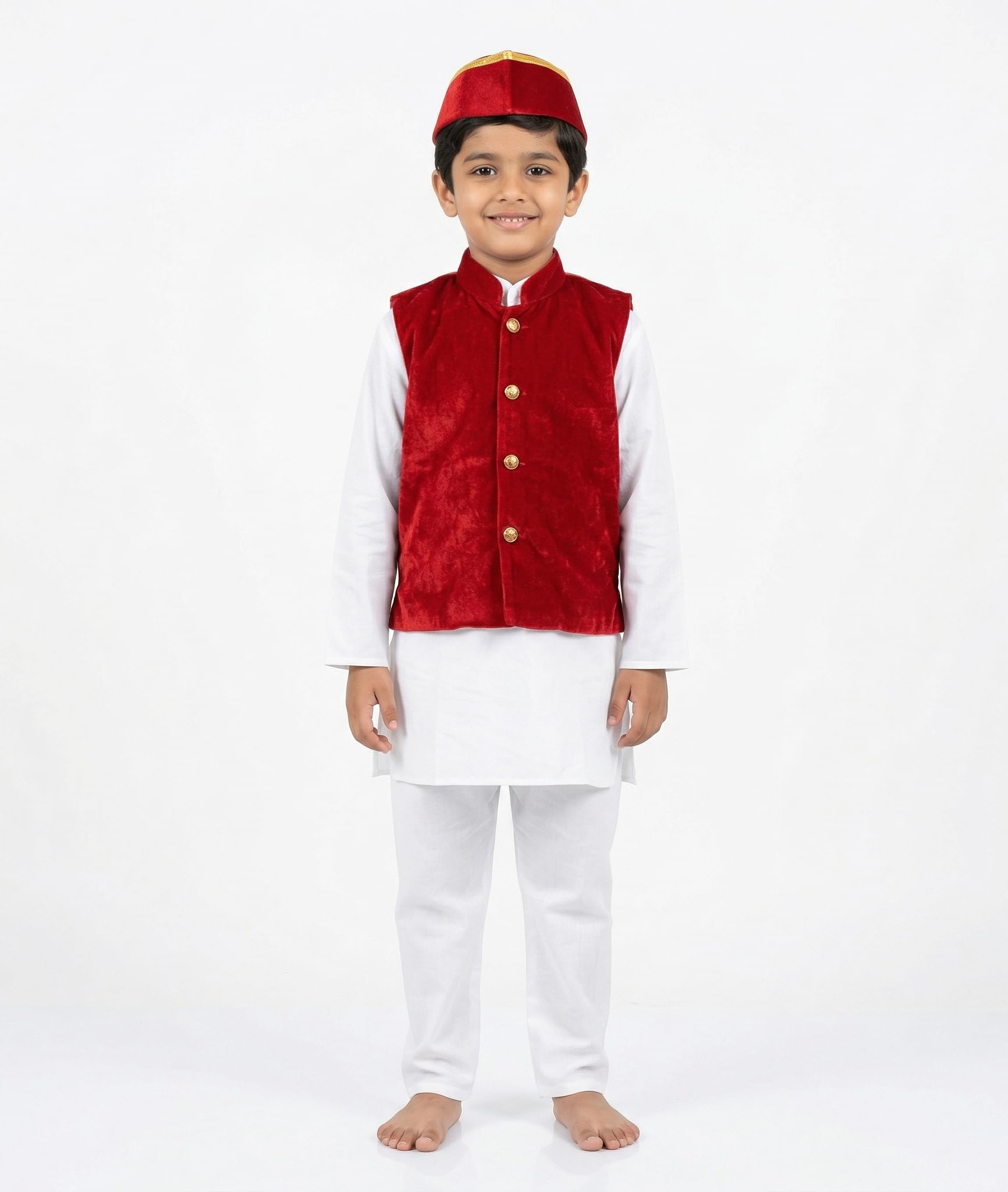 Boys Garhwali Folk Ethnic Costume with Waistcoat and Cap for Cultural Events, Stage Shows, and Festivals-image-8