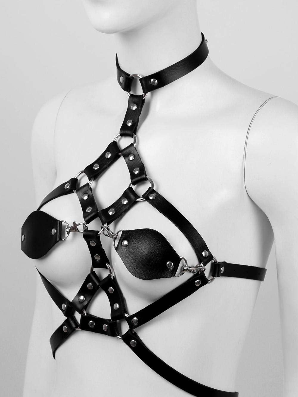 Womens Adult PU Leather Bondage Chest Harness Bra Punk Buckle Halter Body Waist Belt Party Costumes Sexy Clubwear