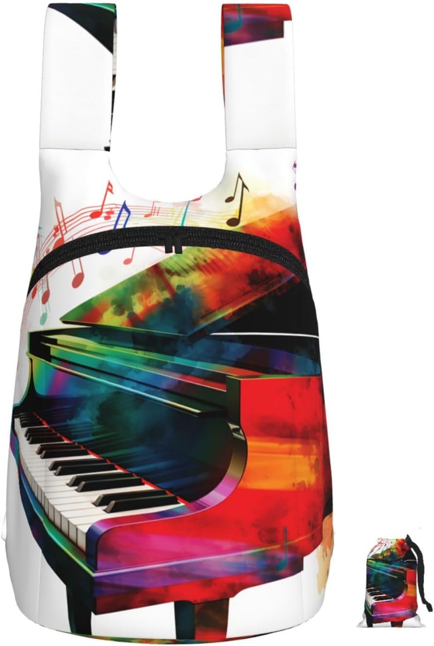 Colorful Piano Keyboard Music Backpack - Lightweight 16L Foldable Hiking Daypack Packable Back Pack Travel Bag Zipper