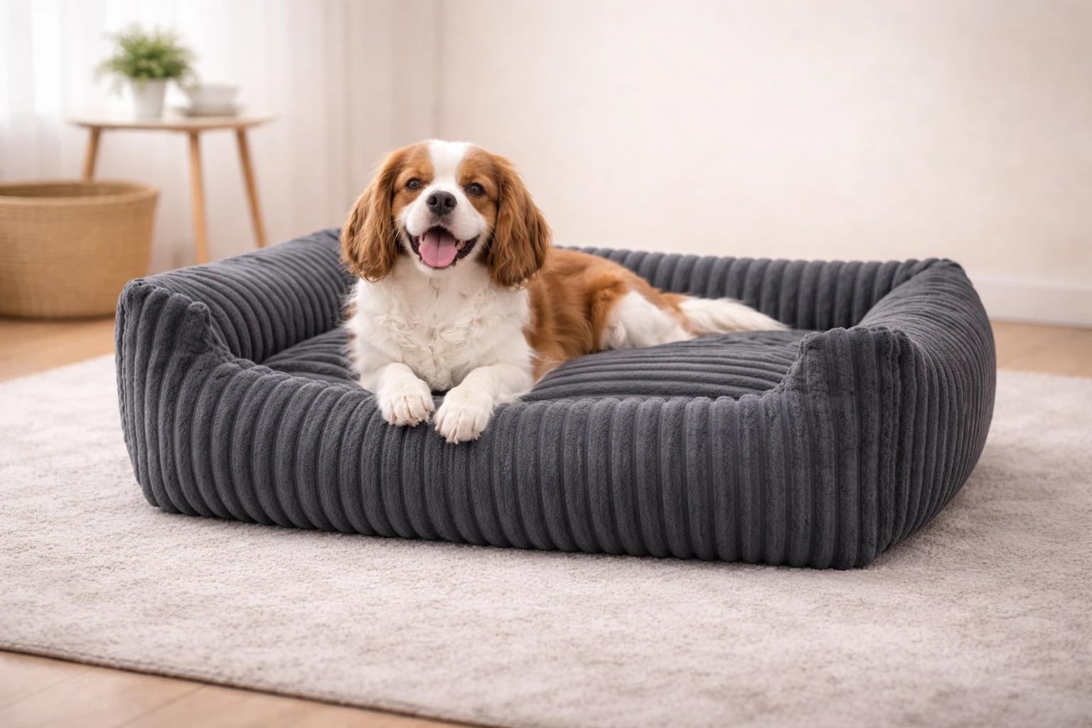 Odolplusz waschbares Hundebett 95x75cm Hundekissen aus Cord – Weiches Katzenbett rutschfest – Hundesofa in dunkelgrau für mittlere Hunde – Formstabile Hundematratze flauschig mit Rand