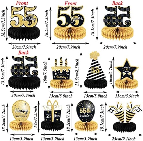 9 Pieces 55th Birthday decorations 75th birthday centerpieces for Tables  Decorations Cheers to 55 Years Honeycomb Table Topper Happy 55th Birthday  ...