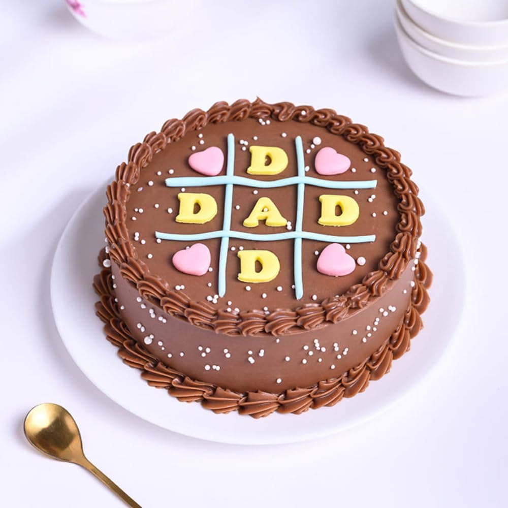 FlowerAura Delicious Fresh 1Kg Tic Tac Toe Chocolate Eggless Cake For Birthday Gift & Fathers Day Cake For Dad | Father | Papa | Father-In-Law | Appa (Same Day Delivery)-image-3